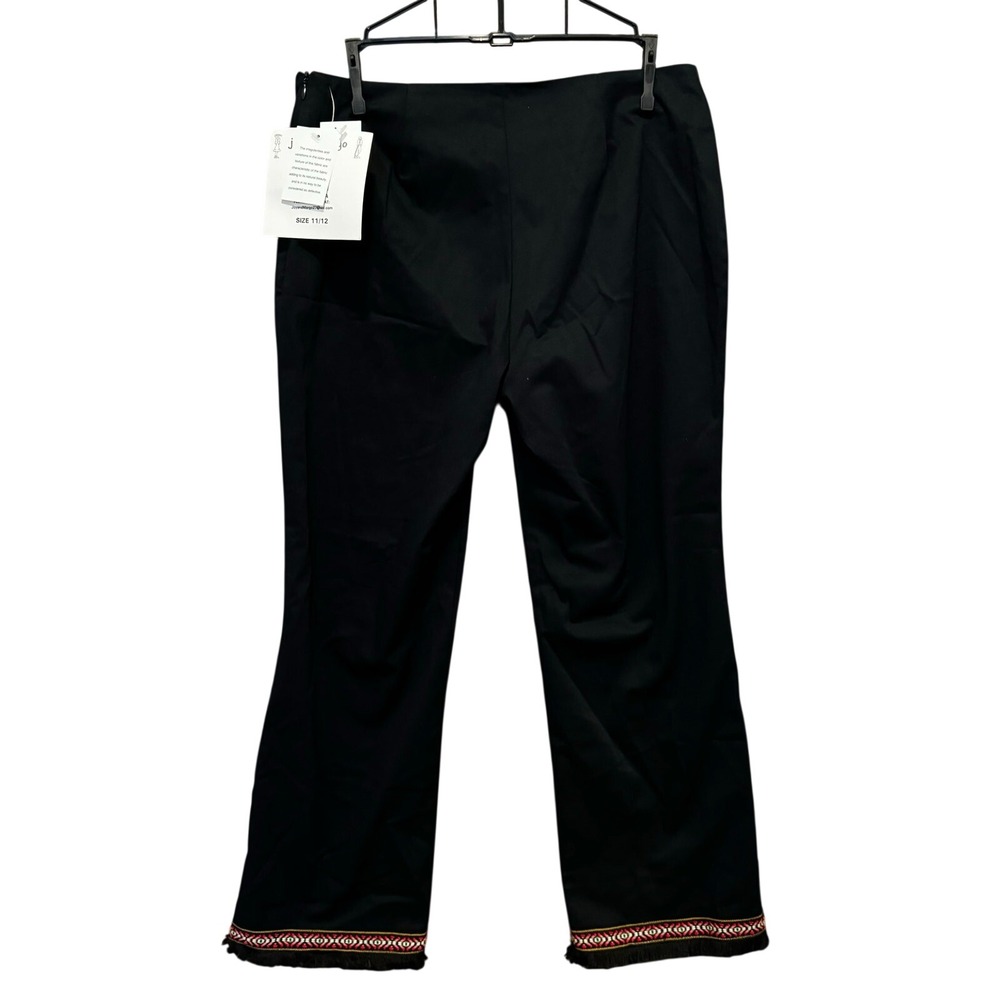 Joy & Margo Pants Women 11/12 Black NEW Vintage Deadstock Fringe Embroidered Hem